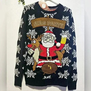 Brave soul Christmas  Ugly Crewneck Large Woven Graffic Sweater Unisex S M